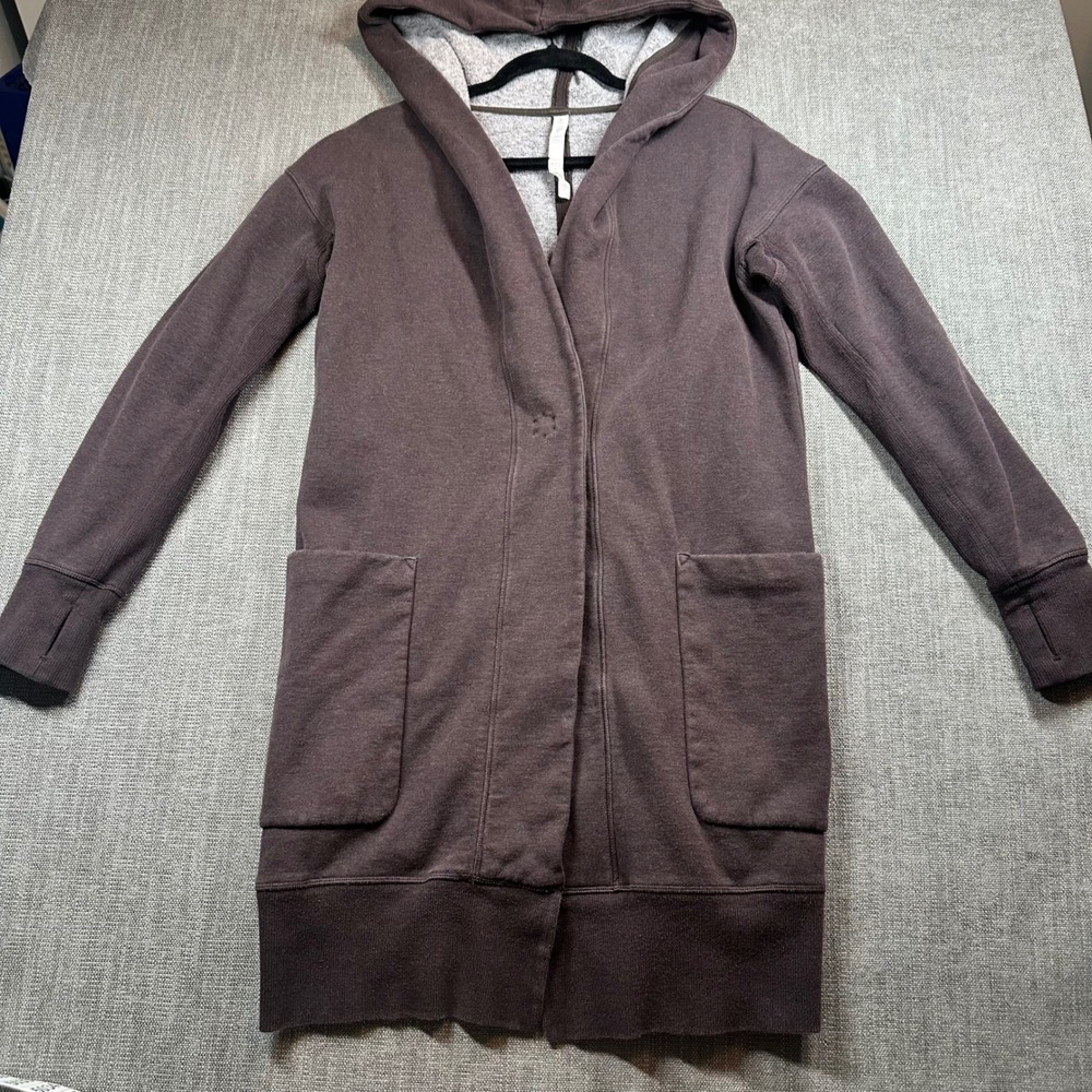 Lululemon Hooded Wrap Cardigan Womens 6 Brown‎  Longline Fleece Thumbhole